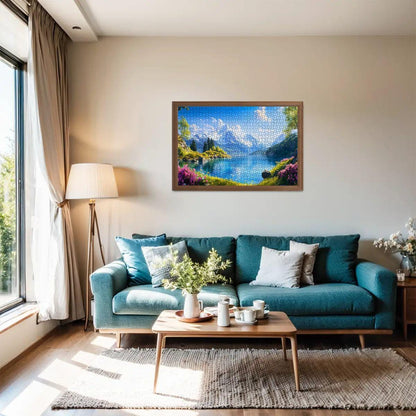 Alpine Lake  Wooden Jigsaw Puzzle: Glossy Mountain View