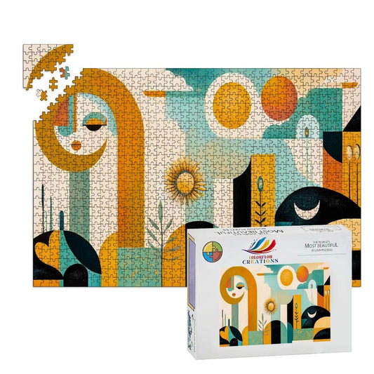Abstract Face Jigsaw Puzzle: Sun, Moon, Geometric Art -