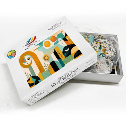 Abstract Face Jigsaw Puzzle: Sun, Moon, Geometric Art -