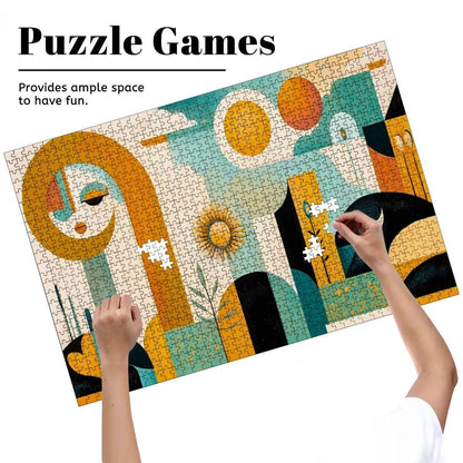Abstract Face Jigsaw Puzzle: Sun, Moon, Geometric Art -