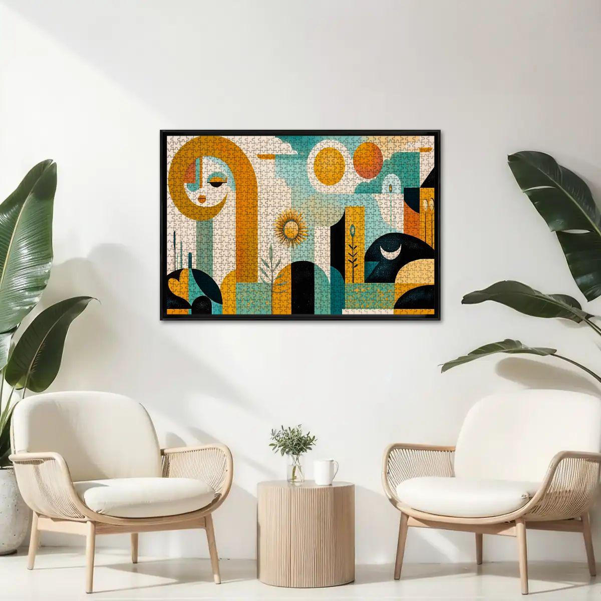 Abstract Face Jigsaw Puzzle: Sun, Moon, Geometric Art -