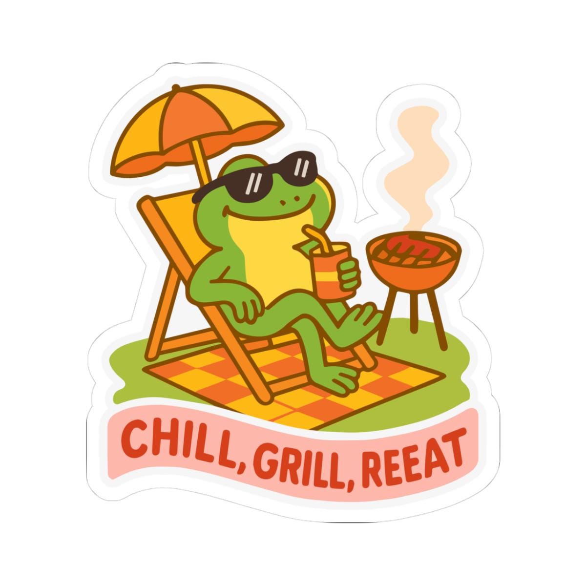 Chill Grill Frog Sticker | Funny Summer BBQ Waterproof Vinyl Decal