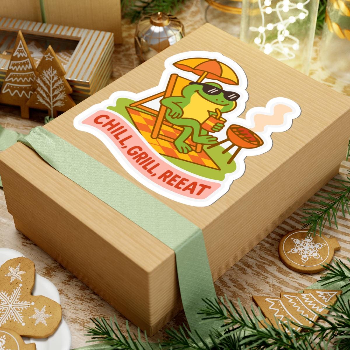 Chill Grill Frog Sticker | Funny Summer BBQ Waterproof Vinyl Decal