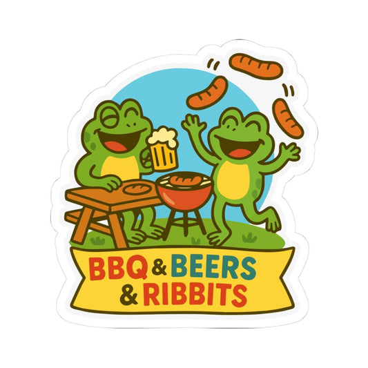 Funny Frog BBQ Sticker | Beer, Barbecue, Ribbits Waterproof Decal