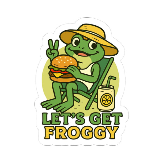 Lets Get Froggy Sticker | Funny Frog Burger BBQ Waterproof Vinyl Decal