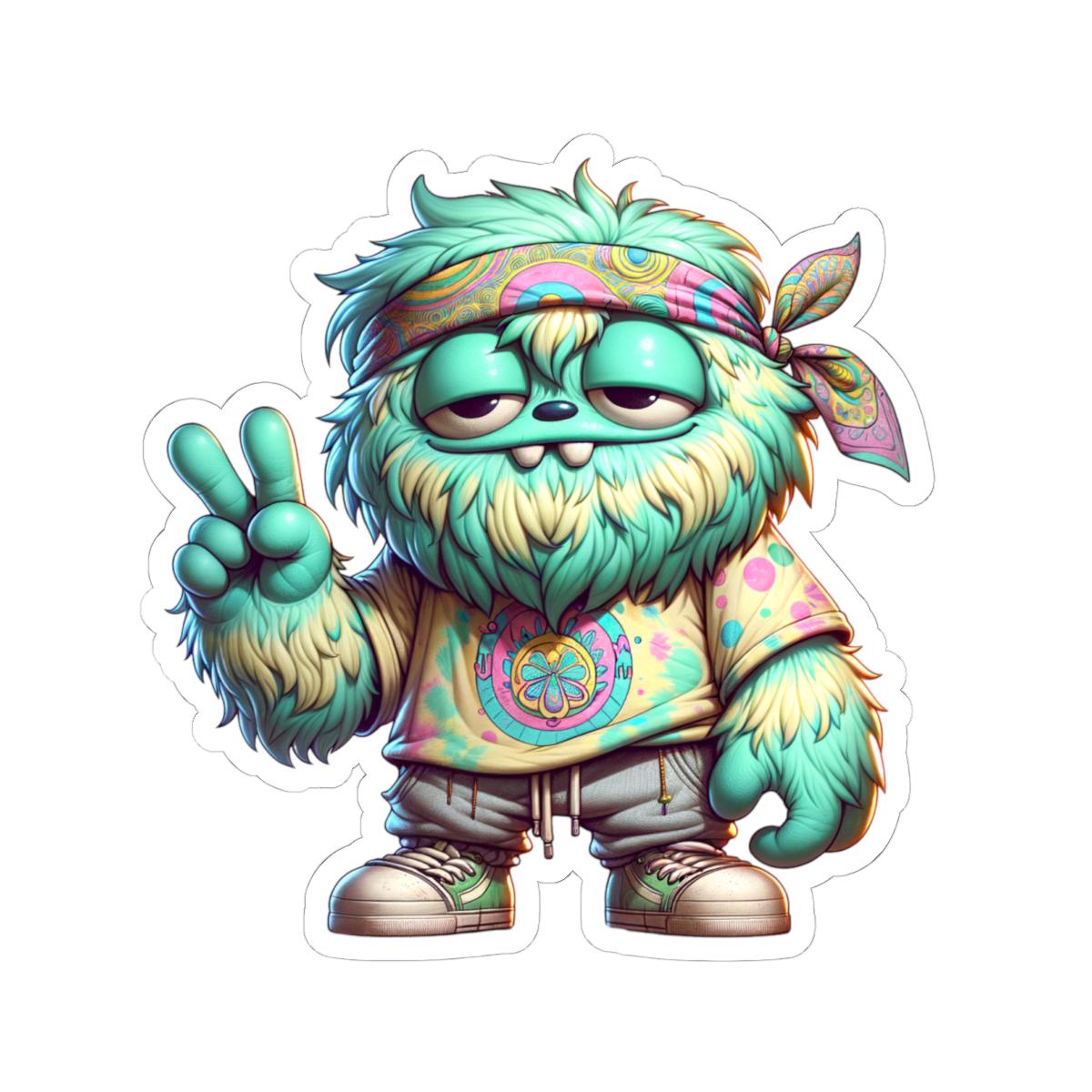 Hippie Monster Sticker: Tie Dye Peace Sign, Waterproof Vinyl Decal