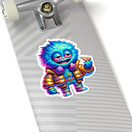 Blue Monster Pizza Party Sticker: Neon Streetwear Art