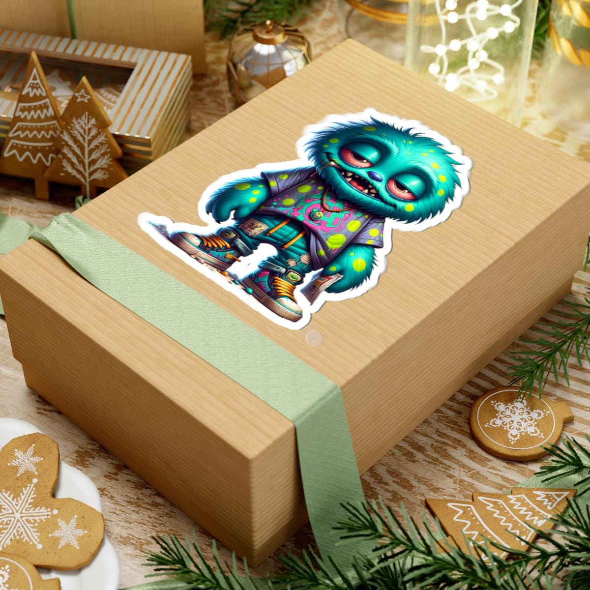 Graffiti Blue Monster Sticker: Urban Street Art Vinyl Decal