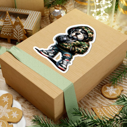 Camo Hoodie Bulldog Sticker: Urban Hip-Hop Dog Art