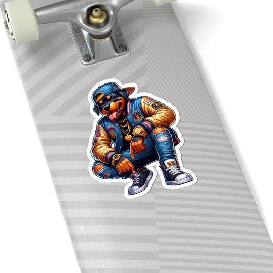 Rottweiler Streetwear Sticker: Hip Hop Dog Art, Gold Chains & Varsity Jacket