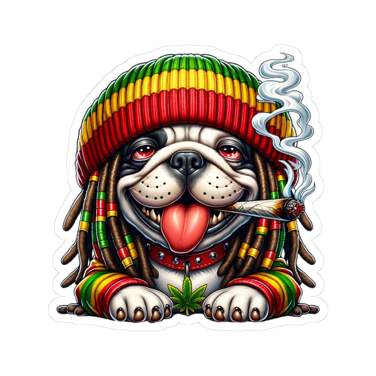 Rasta Bulldog Vinyl Sticker: Reggae Dog Art Decal - Waterproof