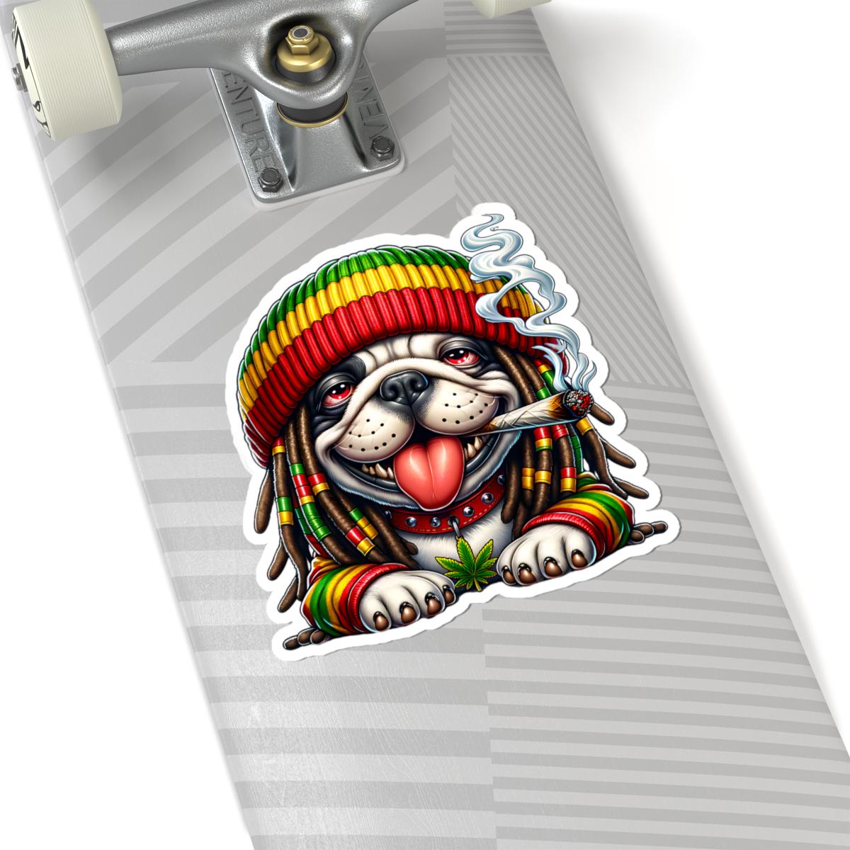 Rasta Bulldog Vinyl Sticker: Reggae Dog Art Decal - Waterproof