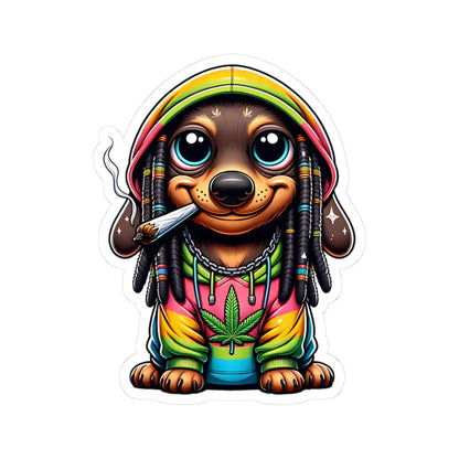 ColorFlow Rasta Dachshund Hoodie Glossy Vinyl Sticker | Kiss Cut or Die Cut | Waterproof Weed Dog Cannabis Reggae Decal for Laptops Cars