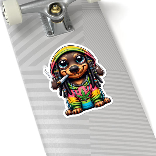 ColorFlow Rasta Dachshund Hoodie Glossy Vinyl Sticker | Kiss Cut or Die Cut | Waterproof Weed Dog Cannabis Reggae Decal for Laptops Cars