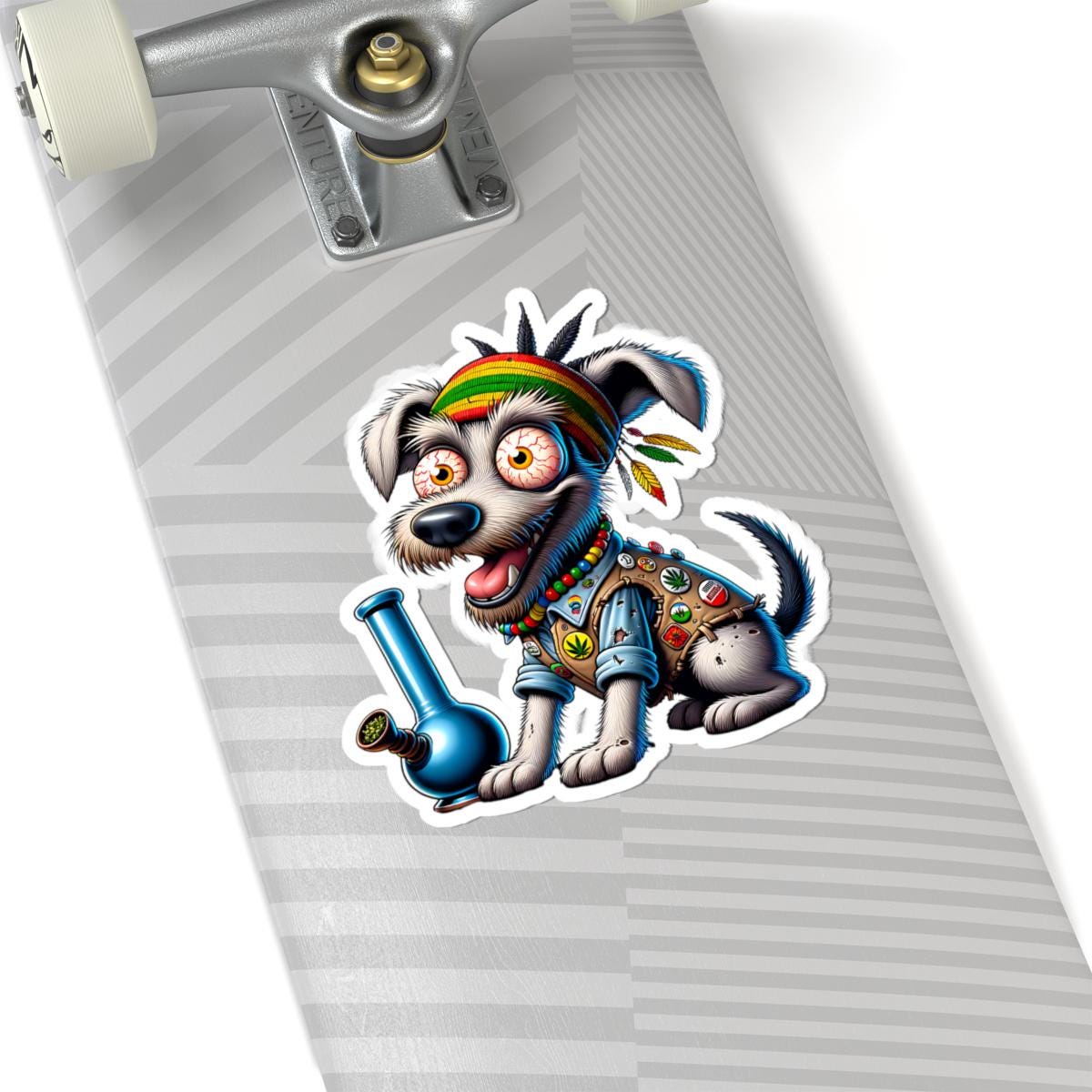 ColorFlow Rasta Terrier Bong Glossy Vinyl Sticker | Kiss Cut or Die Cut | Waterproof Weed Dog Reggae Cannabis Decal for Laptops Cars