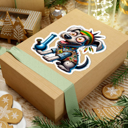 ColorFlow Rasta Terrier Bong Glossy Vinyl Sticker | Kiss Cut or Die Cut | Waterproof Weed Dog Reggae Cannabis Decal for Laptops Cars