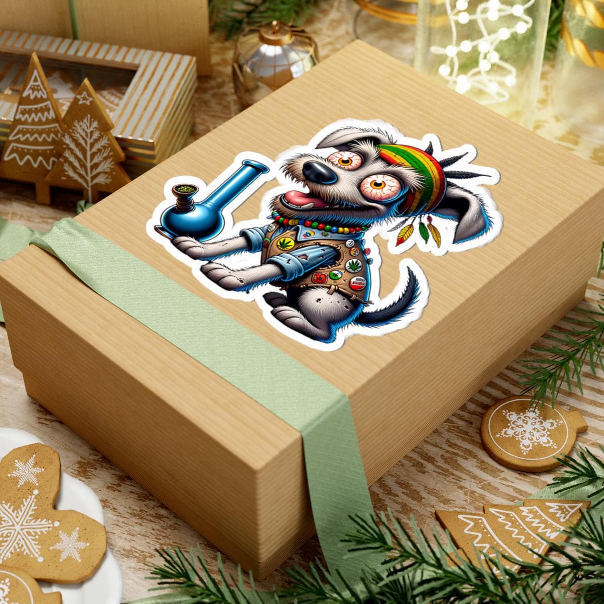 ColorFlow Rasta Terrier Bong Glossy Vinyl Sticker | Kiss Cut or Die Cut | Waterproof Weed Dog Reggae Cannabis Decal for Laptops Cars