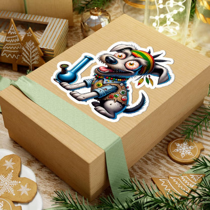 ColorFlow Rasta Terrier Bong Glossy Vinyl Sticker | Kiss Cut or Die Cut | Waterproof Weed Dog Reggae Cannabis Decal for Laptops Cars