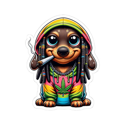 ColorFlow Rasta Dachshund Hoodie Glossy Vinyl Sticker | Kiss Cut or Die Cut | Waterproof Weed Dog Cannabis Reggae Decal for Laptops Cars