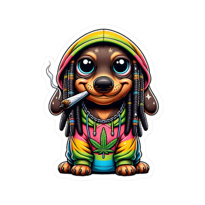 ColorFlow Rasta Dachshund Hoodie Glossy Vinyl Sticker | Kiss Cut or Die Cut | Waterproof Weed Dog Cannabis Reggae Decal for Laptops Cars