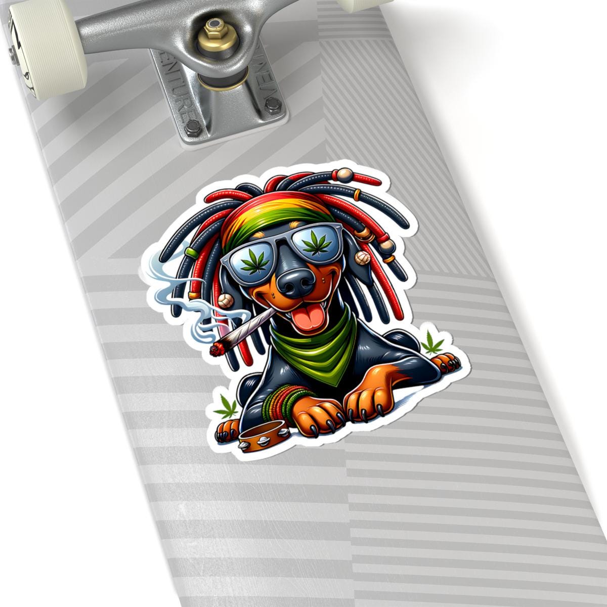 ColorFlow | Rasta Dachshund Weed Dog Glossy Vinyl Sticker | Kiss Cut or Die Cut | Waterproof Cannabis Reggae Decal for Cars Laptops