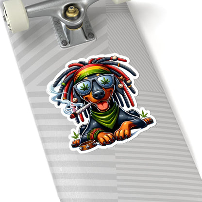 ColorFlow | Rasta Dachshund Weed Dog Glossy Vinyl Sticker | Kiss Cut or Die Cut | Waterproof Cannabis Reggae Decal for Cars Laptops