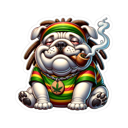ColorFlow | Rasta Bulldog Weed Dog Glossy Vinyl Sticker | Kiss Cut or Die Cut | Waterproof Cannabis Reggae Decal for Cars Laptops