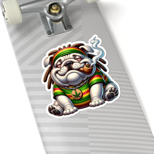 ColorFlow | Rasta Bulldog Weed Dog Glossy Vinyl Sticker | Kiss Cut or Die Cut | Waterproof Cannabis Reggae Decal for Cars Laptops