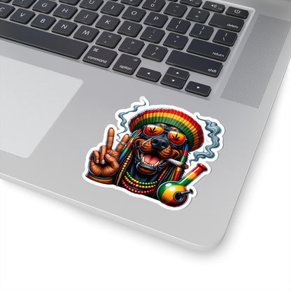 ColorFlow | Rasta Rottweiler Peace Bong Glossy Vinyl Sticker | Kiss Cut or Die Cut | Waterproof Weed Dog Cannabis Reggae