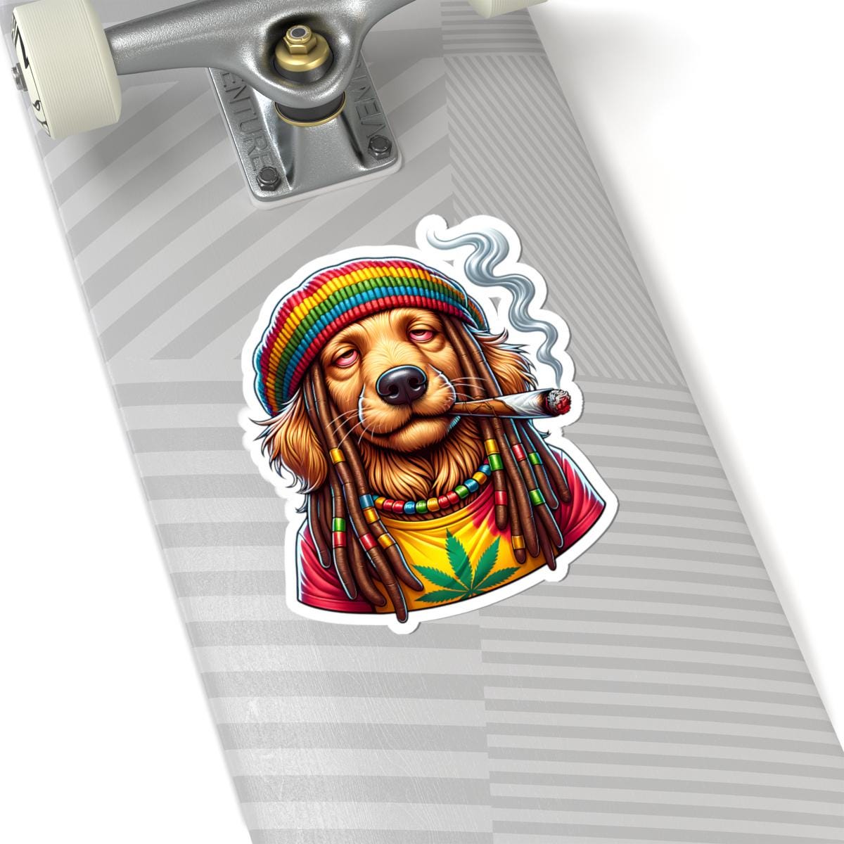 ColorFlow | Rasta Golden Retriever Weed Dog Glossy Vinyl Sticker | Kiss Cut or Die Cut | Waterproof Cannabis Reggae Decal for Cars Laptops