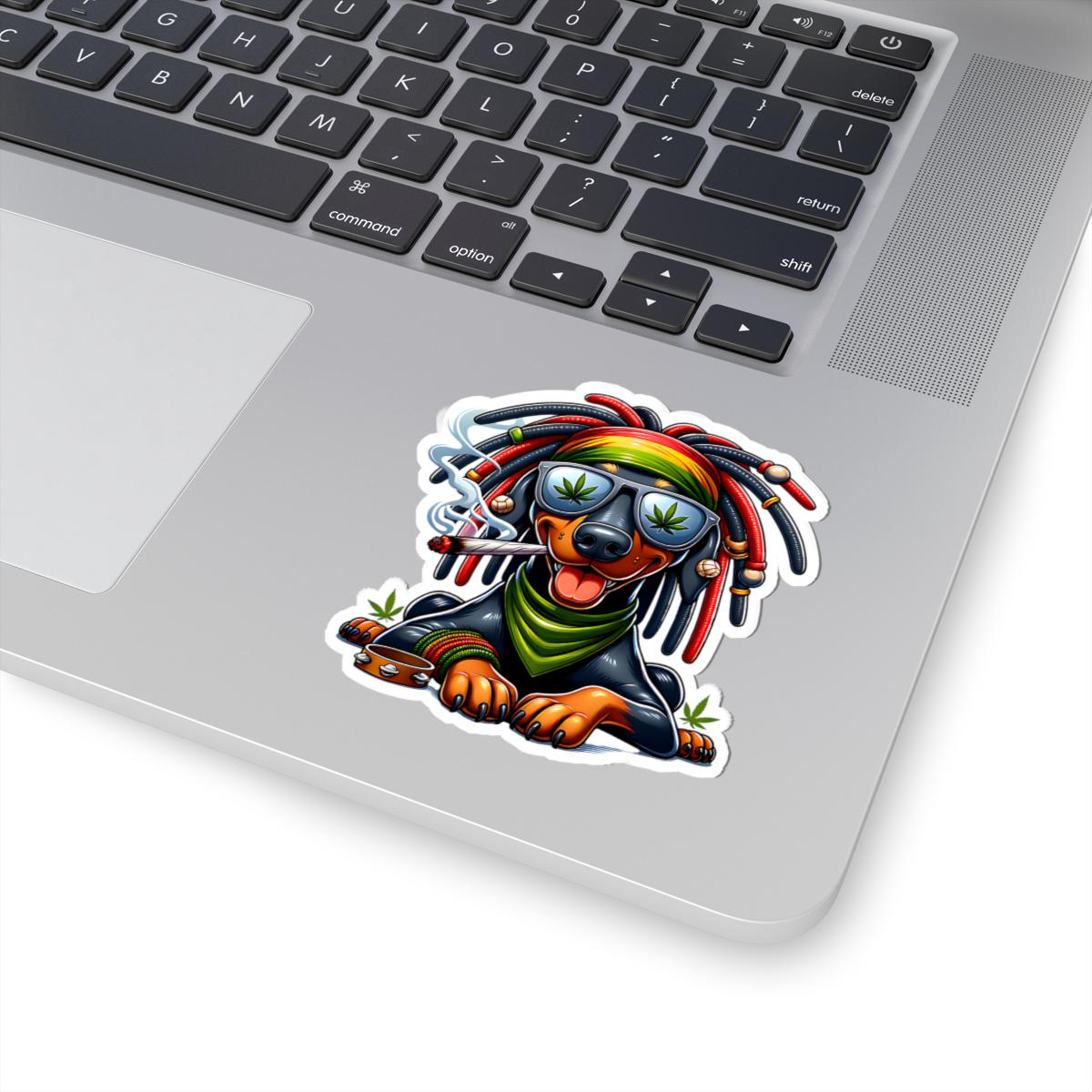ColorFlow | Rasta Dachshund Weed Dog Glossy Vinyl Sticker | Kiss Cut or Die Cut | Waterproof Cannabis Reggae Decal for Cars Laptops