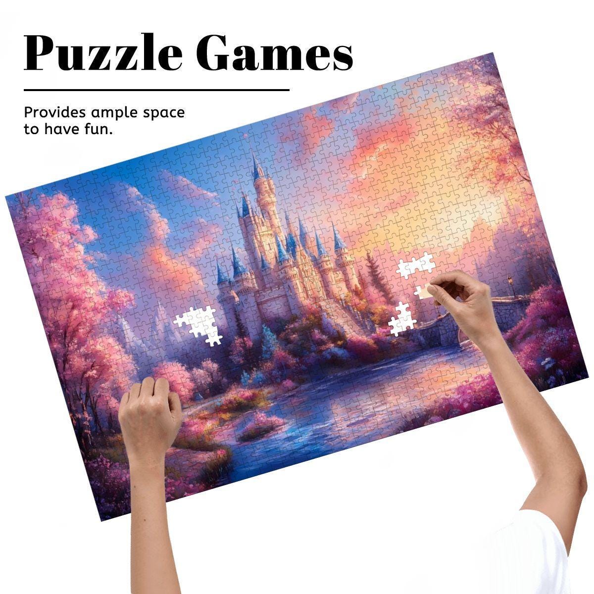Pastel Fantasy Castle Jigsaw Puzzle: Dreamy Sunset Landscape,
