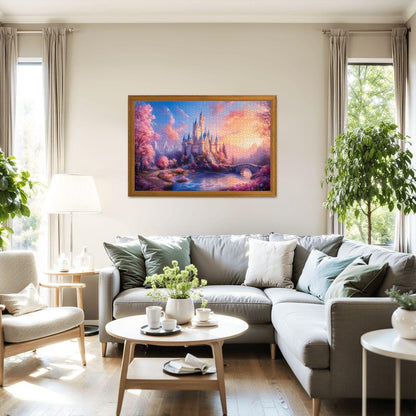 Pastel Fantasy Castle Jigsaw Puzzle: Dreamy Sunset Landscape,