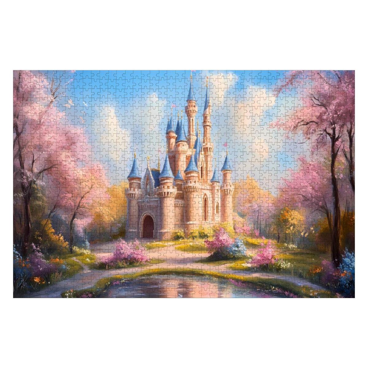 Enchanted Castle Jigsaw Puzzle: Dreamy Fantasy Scene, Spring Garden Blossoms