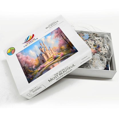 Enchanted Castle Jigsaw Puzzle: Dreamy Fantasy Scene, Spring Garden Blossoms