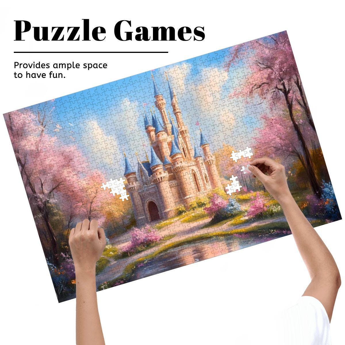 Enchanted Castle Jigsaw Puzzle: Dreamy Fantasy Scene, Spring Garden Blossoms