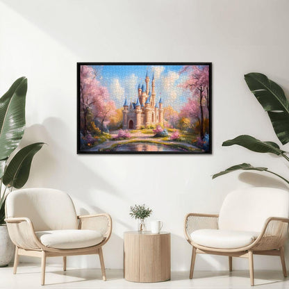 Enchanted Castle Jigsaw Puzzle: Dreamy Fantasy Scene, Spring Garden Blossoms