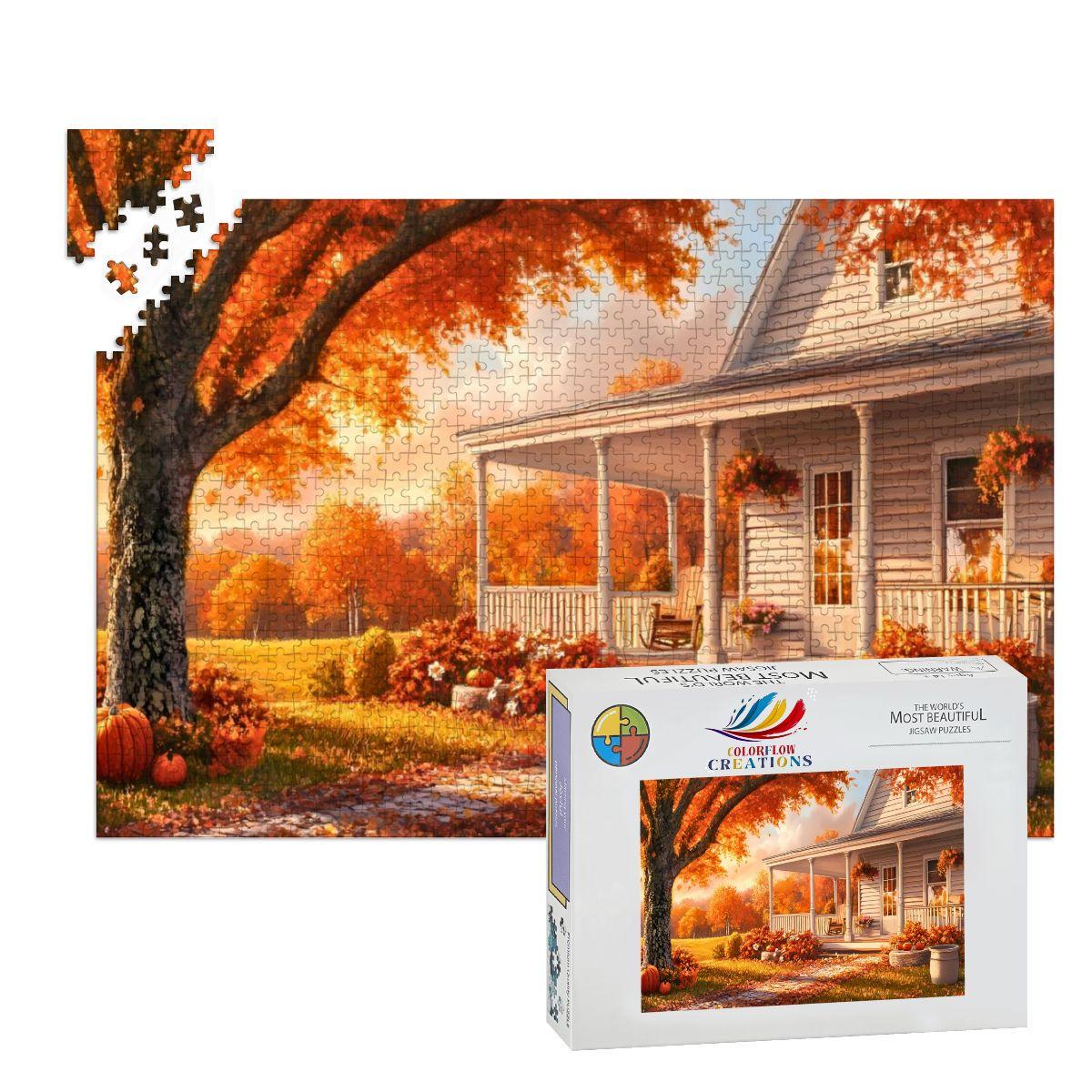 Autumn Farmhouse Puzzle: Wooden Jigsaw Puzzle