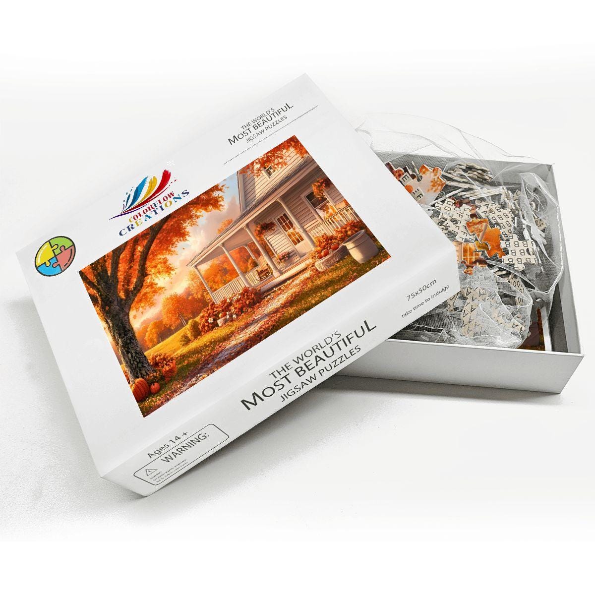 Autumn Farmhouse Puzzle: Wooden Jigsaw Puzzle