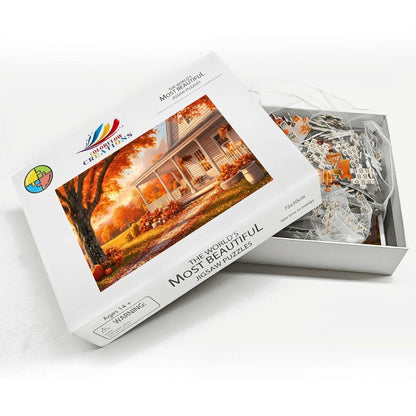 Autumn Farmhouse Puzzle: Wooden Jigsaw Puzzle