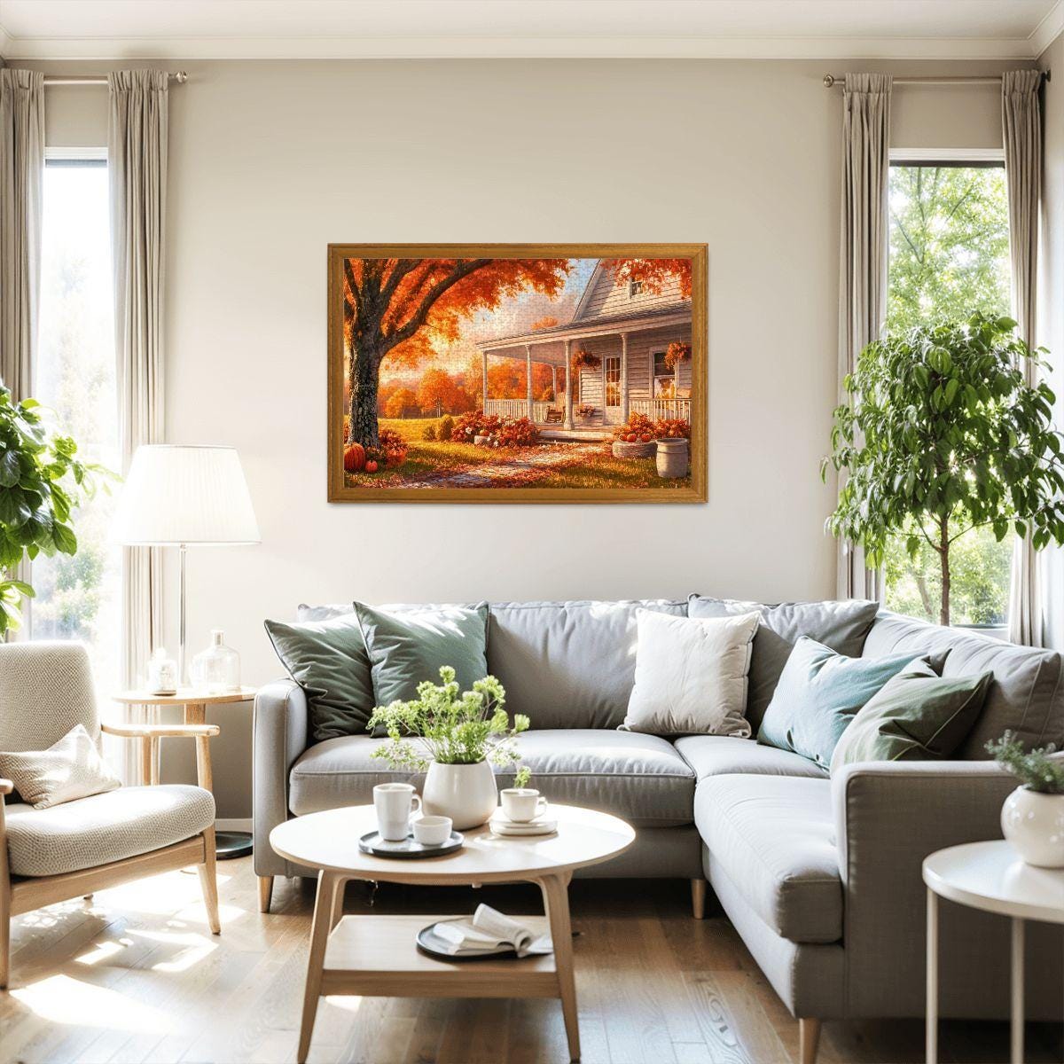 Autumn Farmhouse Puzzle: Wooden Jigsaw Puzzle