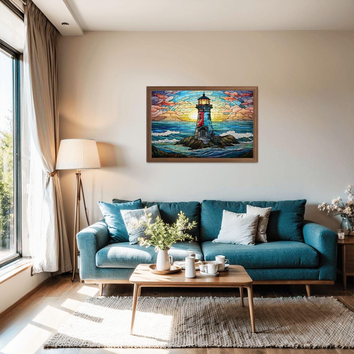 Stained Glass Lighthouse Puzzle: Coastal Sunset Wooden Jigsaw ( Option Available