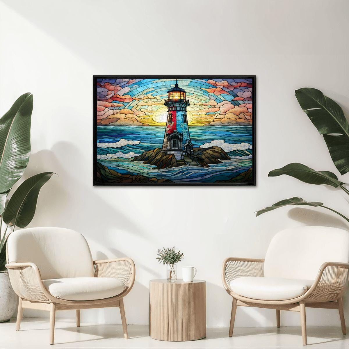 Stained Glass Lighthouse Puzzle: Coastal Sunset Wooden Jigsaw ( Option Available