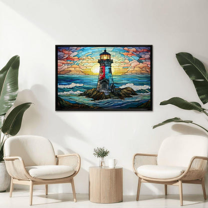 Stained Glass Lighthouse Puzzle: Coastal Sunset Wooden Jigsaw ( Option Available