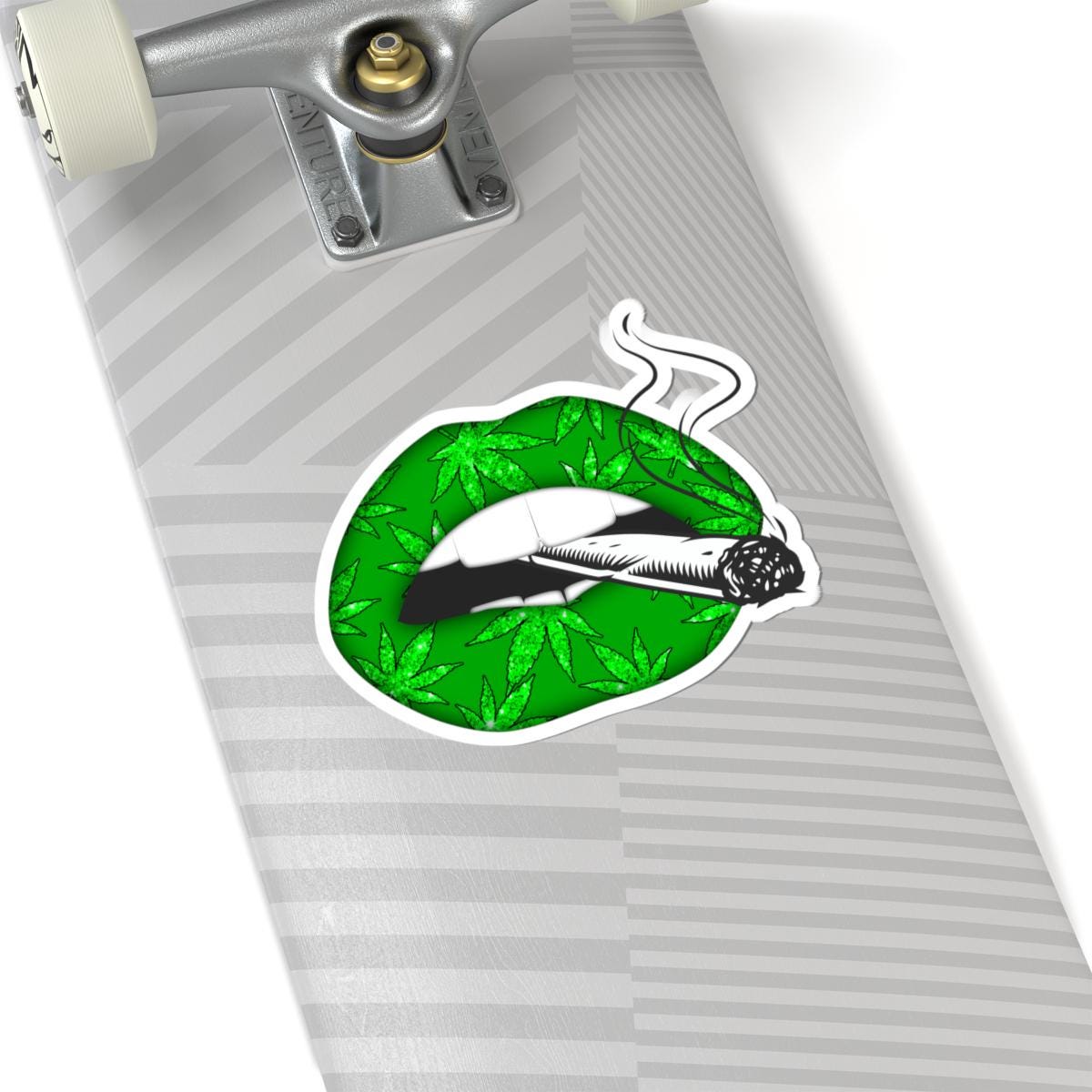 ColorFlow | Green Lips Smoking Joint Sticker Waterproof Weed Kiss Cut Vinyl Cannabis Art Stoner Babe Glossy Pothead Laptop Car Decal
