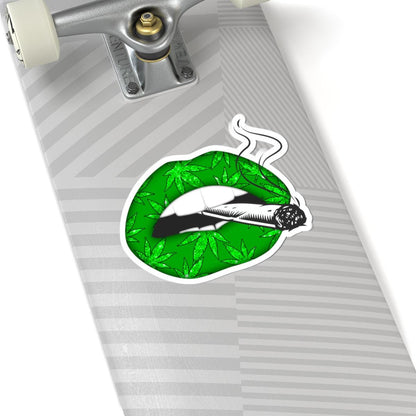 ColorFlow | Green Lips Smoking Joint Sticker Waterproof Weed Kiss Cut Vinyl Cannabis Art Stoner Babe Glossy Pothead Laptop Car Decal