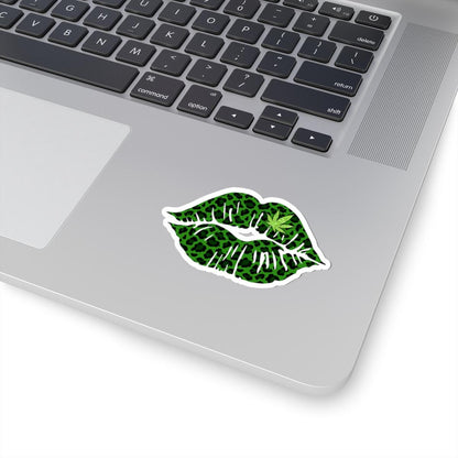 ColorFlow | Leopard Print Green Lips Sticker Waterproof Kiss Cut Cannabis Leaf Vinyl Decal Stoner Girl Weed Glossy Art Laptop Car Decor
