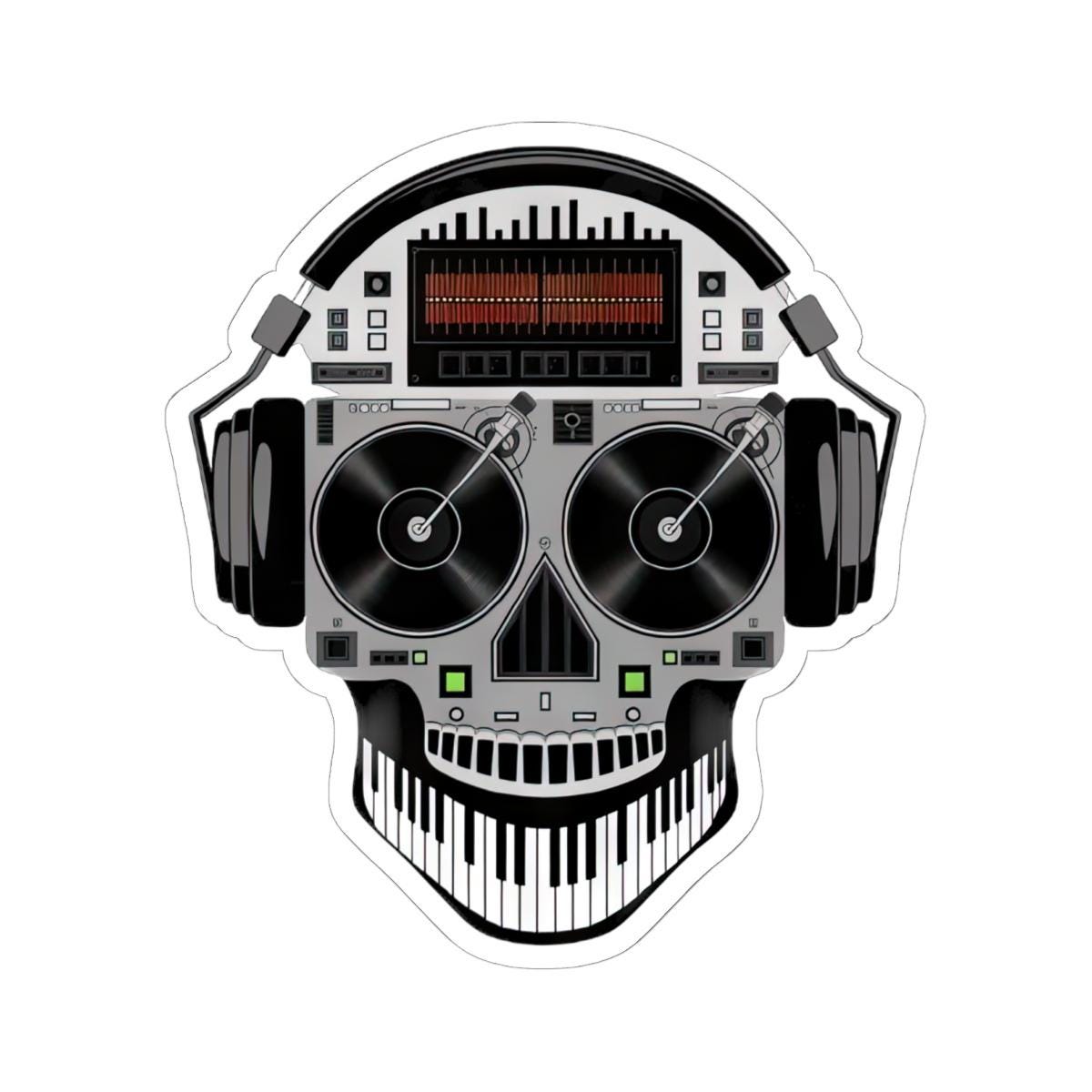 DJ Skull Turntable Sticker: Waterproof Vinyl EDM Music Decal