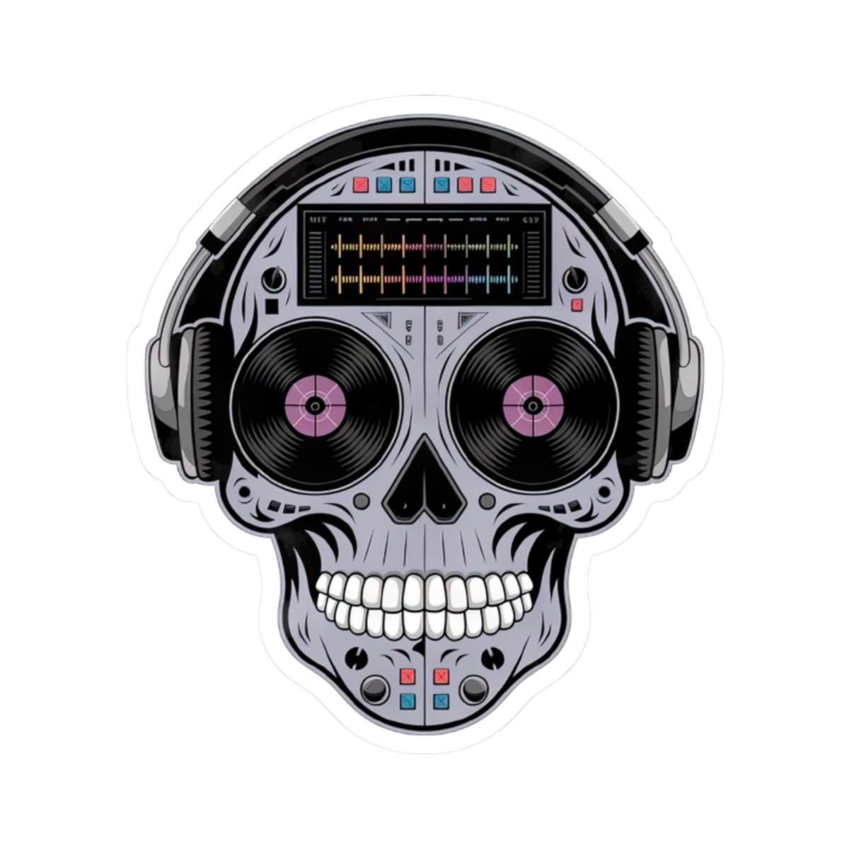 DJ Skull Sticker: Waterproof Vinyl EDM Music Lover Decal