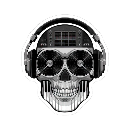 DJ Skull Sticker: Grayscale Vinyl Decal for Music Lovers